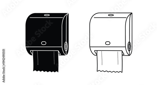 Two paper towel dispensers one black and one white are shown