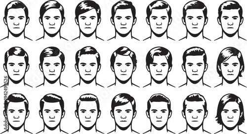 Vector illustrations showcasing a variety of distinct male head profiles for user interface design