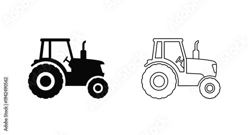 Two tractor silhouettes one solid black and one white outline