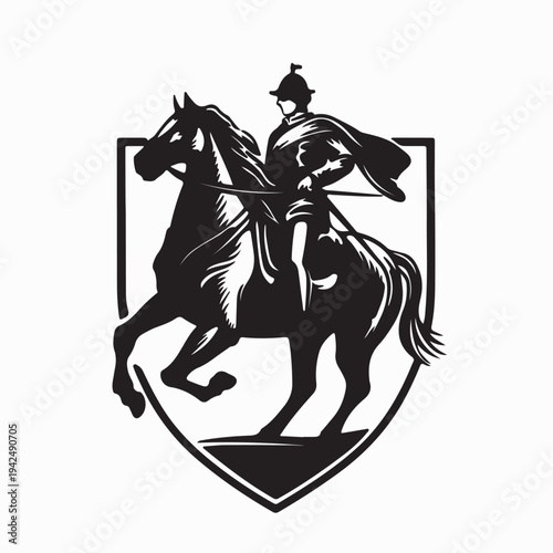 Vintage Military Horse Rider Mascot Logo Illustration On White Background