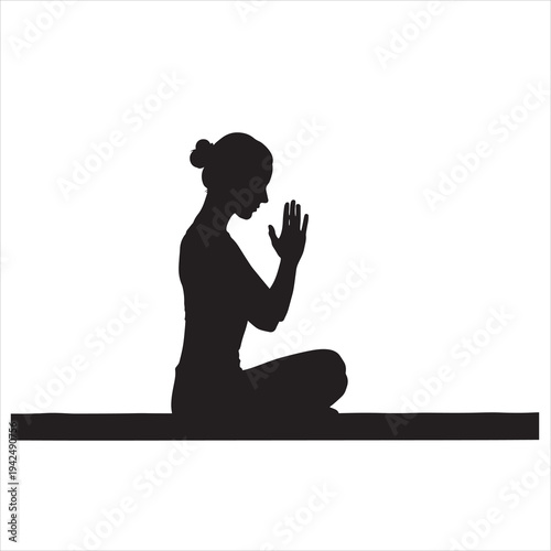 Black silhouette of woman meditating in yoga pose vector