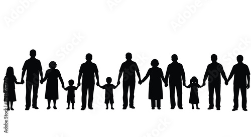 Extended family holding hands silhouette vector