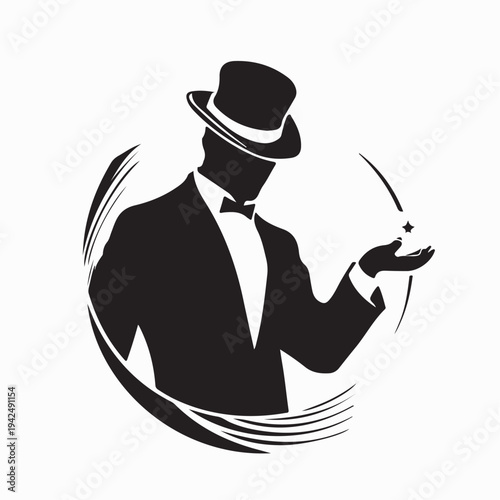 Magician With Tricks Vector Logo Design Isolated On White Background