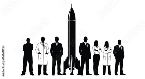 Team with rocket launch silhouette vector