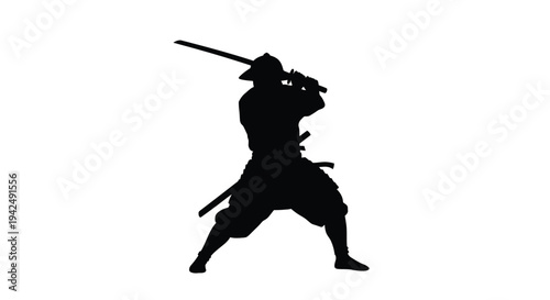 Samurai warrior poised for battle with katana striking a dynamic silhouette