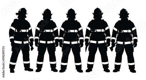 Firefighters standing together silhouette vector