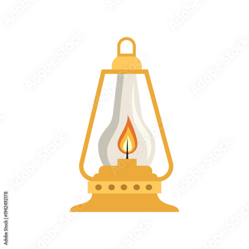 Classic Kerosene Lamp for Vintage Lighting. Vintage Oil Lantern Isolated Illustration. Traditional Oil Lamp with Burning Flame.