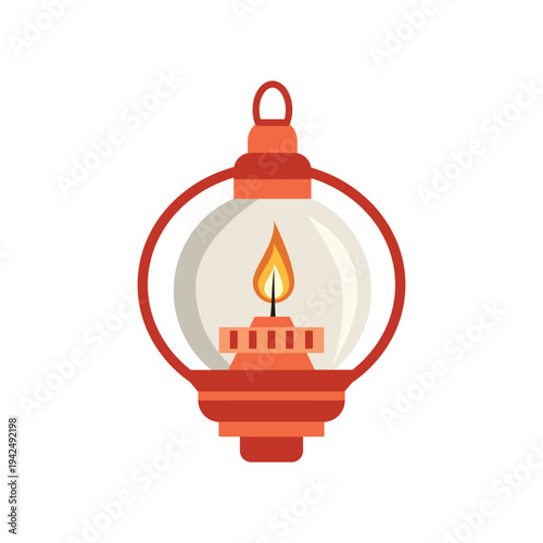 Retro Kerosene Lantern Lighting Illustration. Old Style Oil Lamp with Glass Chimney. Antique Kerosene Oil Lamp Design.