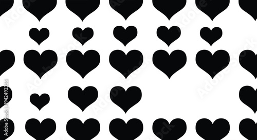 Symmetrical abstract puzzle grid with black hearts and curved geometric segments, modern minimal pattern design for visual reasoning, creative decoration, and artistic background projects