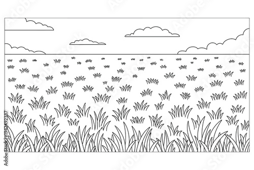 Wildflower Meadow Coloring Page – Beautiful Field of Flowers Landscape Printable Line Art for Kids and Adults