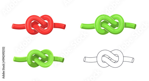 Colorful Rope Knots: Red, Green, and Outline Styles