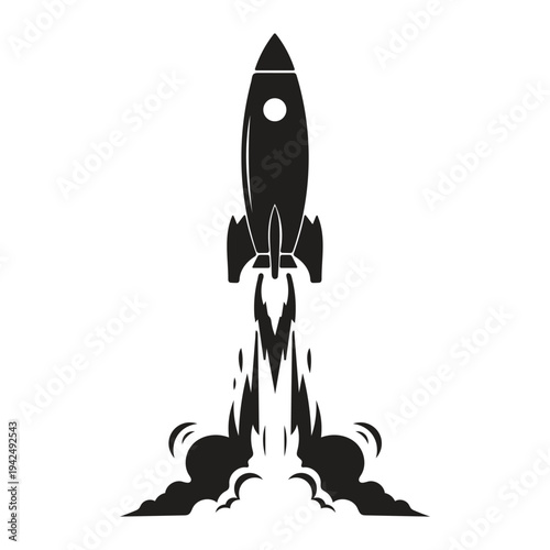Minimal Rocket Launch Silhouette With Smoke Trail Vector