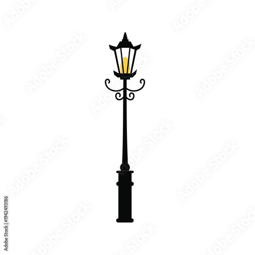 Classic Street Lamp Post Illustration. Public Park Lamp Post Illustration. Outdoor Park Lamp Lighting Design.