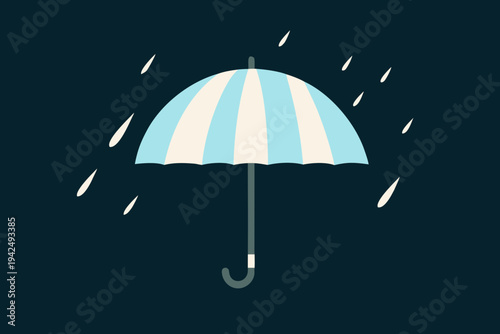 A simple illustration of a blue and white striped umbrella in rain