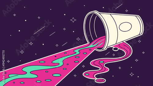 A Surreal Vector Illustration of a Giant, Glowing Beverage Spilling into the Cosmic Expanse