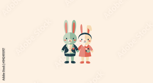 Two Cartoon Rabbits Standing Together.