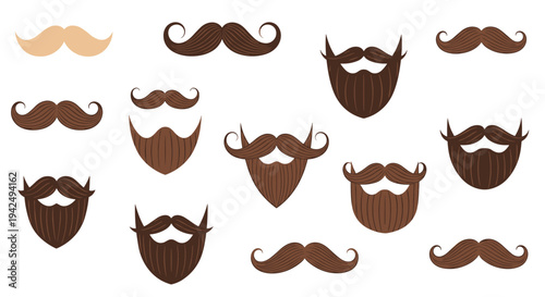Comprehensive collection of various male beard and mustache styles illustrating different facial hair fashions and grooming trends for men.