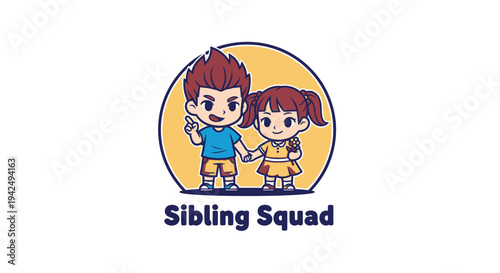 Cartoon Brother and Sister Standing Together.