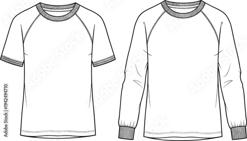 Blank t shirt and sweatshirt mockup outline clothing template front view apparel design fashion garment vector illustration isolated