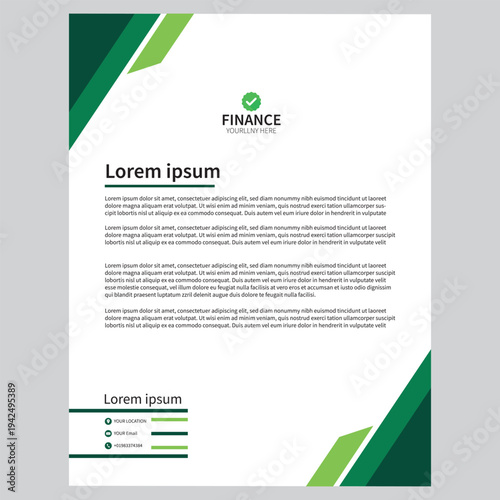 Modern green finance corporate letterhead template design