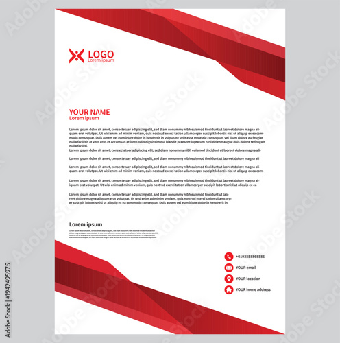 Modern red abstract corporate letterhead template design