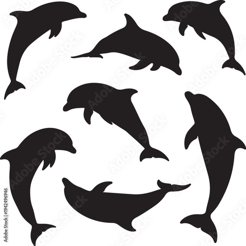 Dolphin fish animal silhouette. Good use for symbol, logo, mascot, web icon, sticker design, sign, or any design you want. Easy to use.