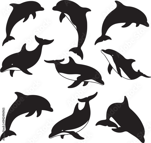Dolphin fish animal silhouette. Good use for symbol, logo, mascot, web icon, sticker design, sign, or any design you want. Easy to use.