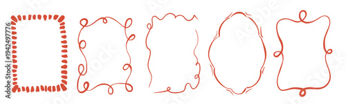 hand-drawn trendy frames posters in terracotta color: dotted border, swirling lines, organic shapes and decorative outlines for cards, social media and branding.