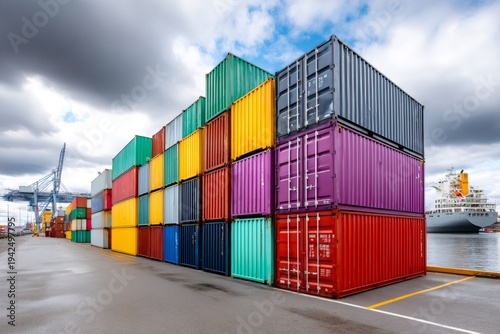 Wallpaper Mural Colorful shipping containers stacked at a port terminal Torontodigital.ca