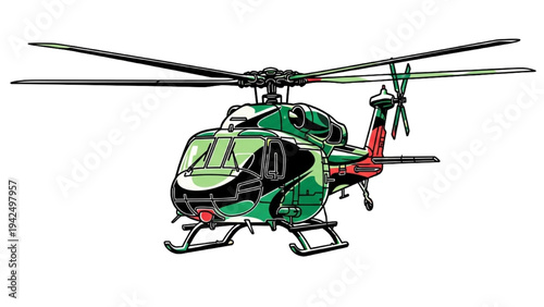 High Quality Black Outline Colorful Helicopter Vector Illustration Modern Aviation Aircraft with Rotor Blades