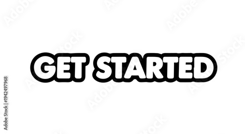 Bold typography illustration with GET STARTED text on white
