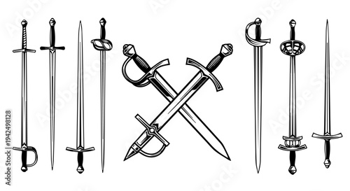 Assortment of historical swords displayed together