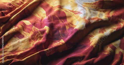 Abstract floral pattern textile with red and yellow hues artistic backdrop