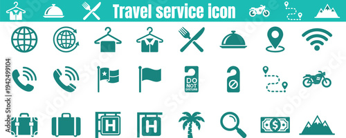 travel service icon set, location luggage hotel, wifi and navigation