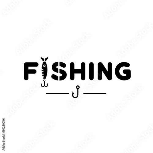 Fishing logo illustration with fish and hook symbols
