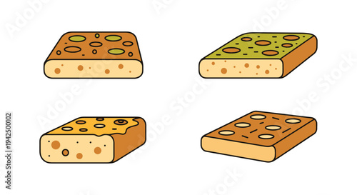Focaccia Line art vector set vivid abstract gradient color illustration