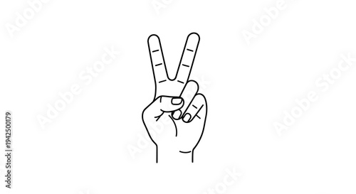 Elegant line art illustration of a human hand displaying the V-sign gesture, a powerful symbol of peace, victory, and positive affirmation. Ideal for concepts of success and unity