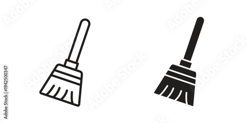 Broom icon in black and white. clipart and line style icons