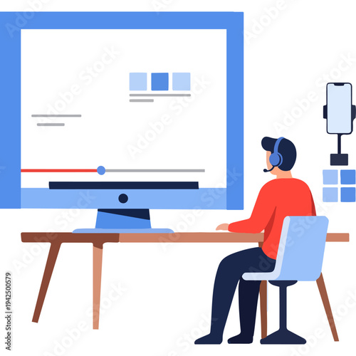 Creative professional editing videos and managing digital content on a computer Vector