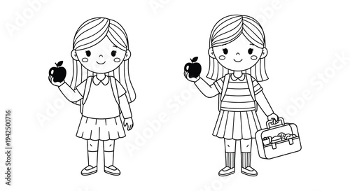 Children engaged in learning activities with school building and educational icons