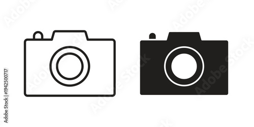 Camera icon in black and white. clipart and line style icons