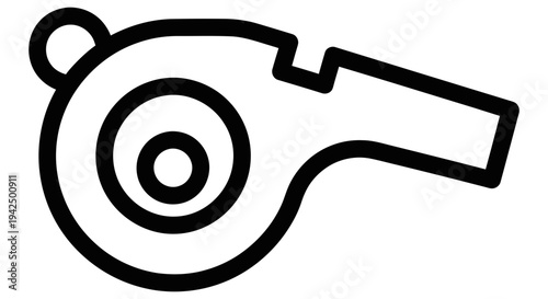 Simple black and white illustration of a whistle symbolizing authority and sports officiating in various contexts