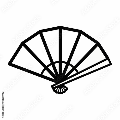 Simple black outline vector illustration of an open hand fan, a traditional cooling accessory, isolated on a white background for design elements.
