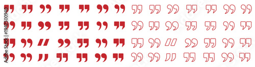 Set of quote mark, quotes icon, sign, symbol, emblem. Ditto marks icon set. Quotation marks. Dialogue discussion symbol for UI UX, website, mobile app.