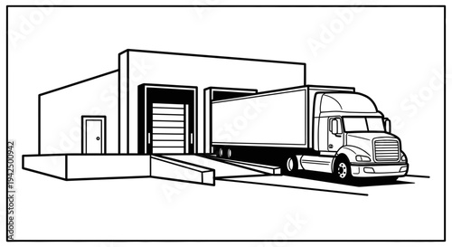 Semi truck backed into a warehouse loading dock for efficient goods delivery and logistics operations management