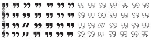 Set of quote mark, quotes icon, sign, symbol, emblem. Ditto marks icon set. Quotation marks. Dialogue discussion symbol for UI UX, website, mobile app.