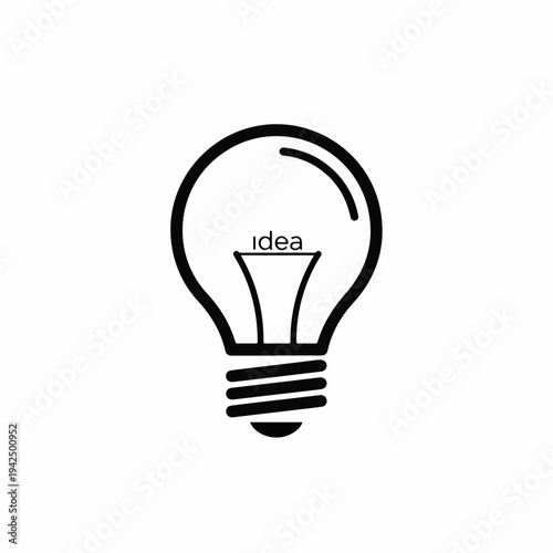 Minimalist black outline light bulb icon with 'idea' text inside, symbolizing innovation, creativity, and problem-solving, perfect for business, technology, and educational concepts.