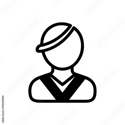 Simple black line illustration of a person wearing a hat viewed from the front