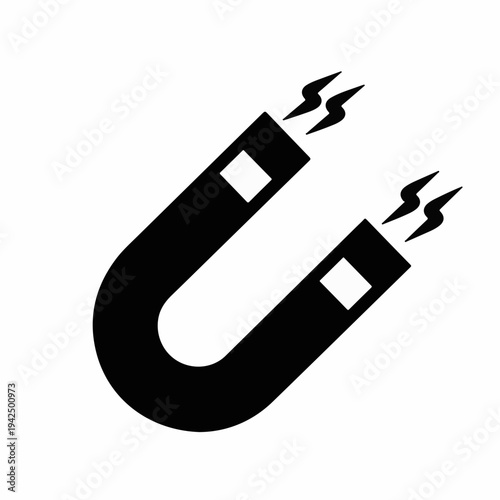 Black U-shaped magnet vector icon with magnetic field lines, symbolizing attraction, power, and science, ideal for business, technology, and educational designs.