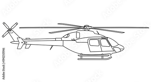 Side view diagram of a helicopter with main rotor and tail rotor illustrated in simple line art style against a white background